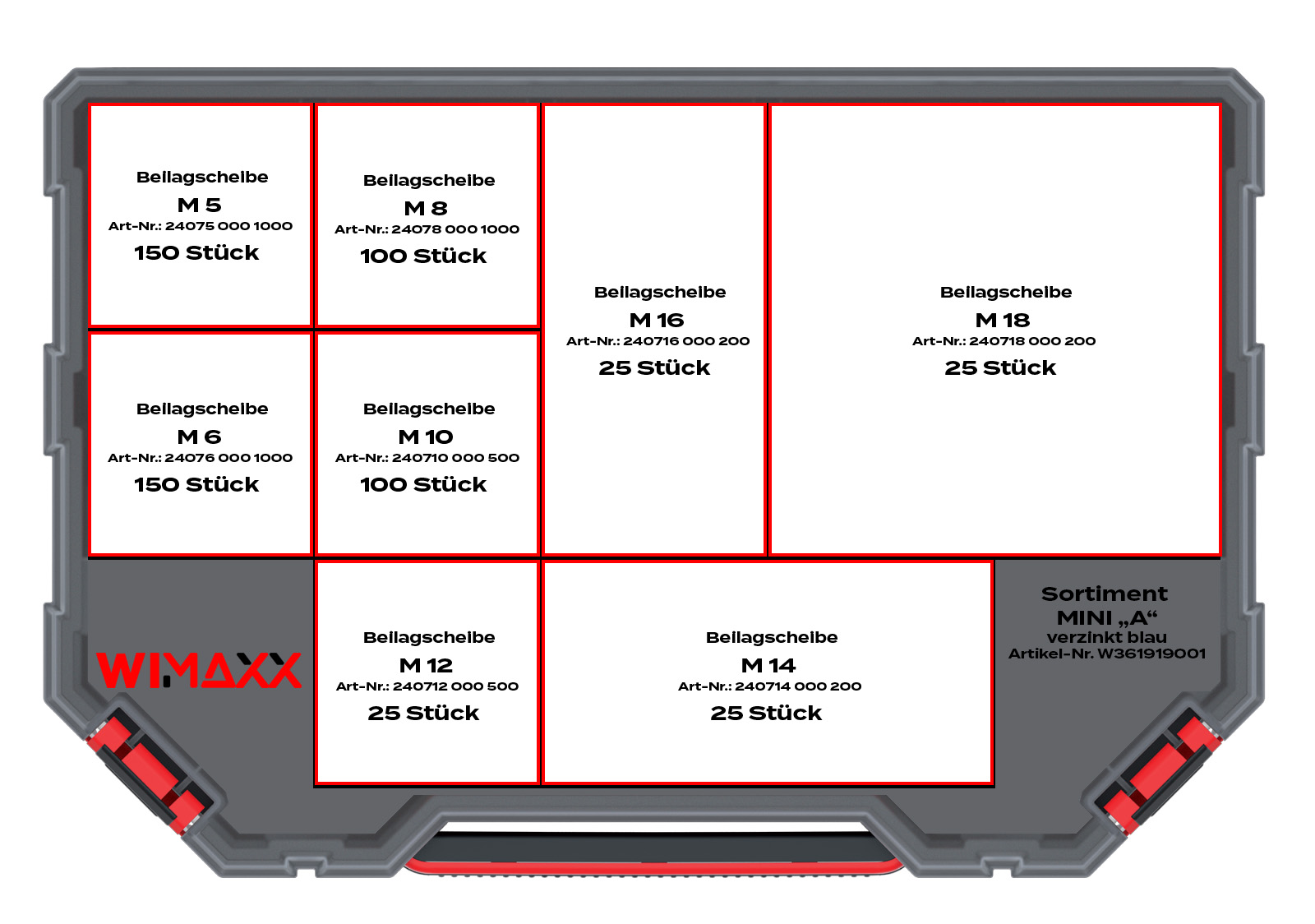 Sortimentsbox MINI A - DIN 125A - 140HV - Stahl - verzinkt blau - 600-teilig